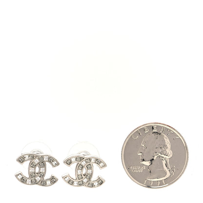 Chanel Baguette Crystal CC Earrings Silver Grey 2 of 5