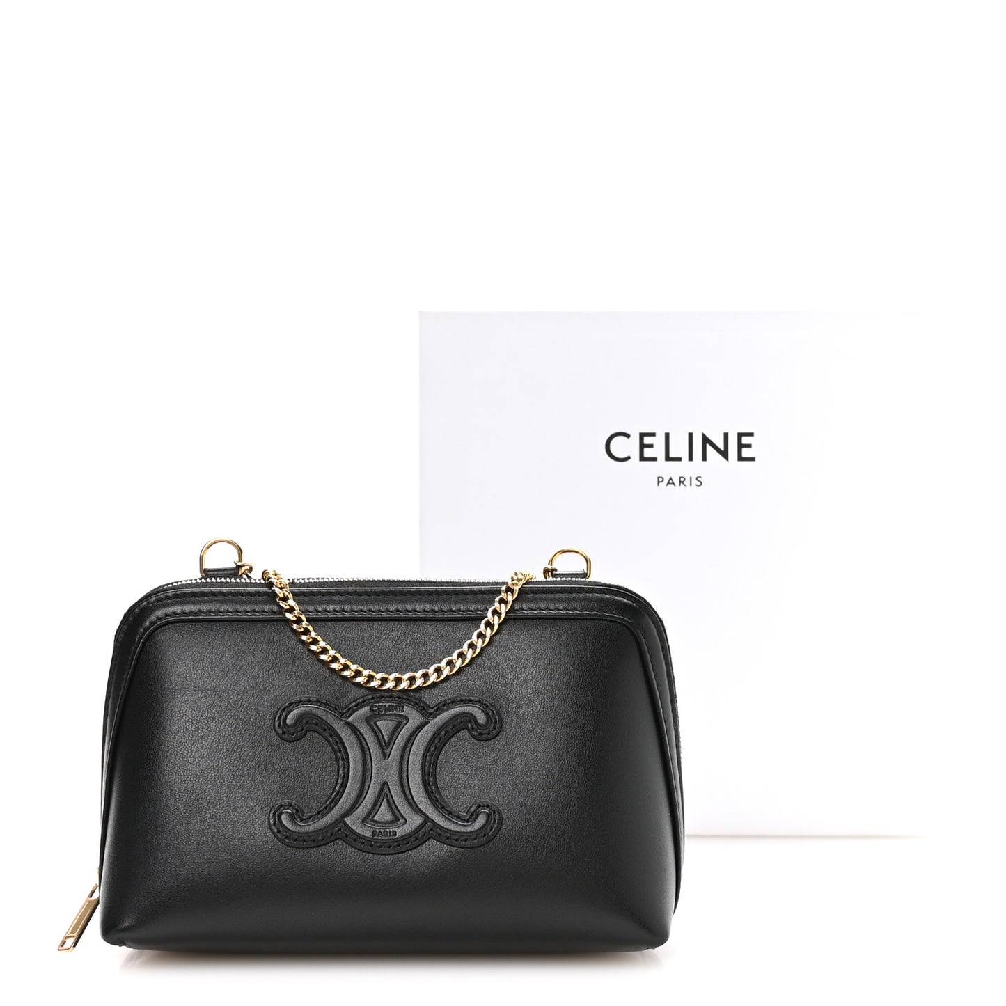 Smooth Calfskin Cuir Triomphe Clutch on Chain Black