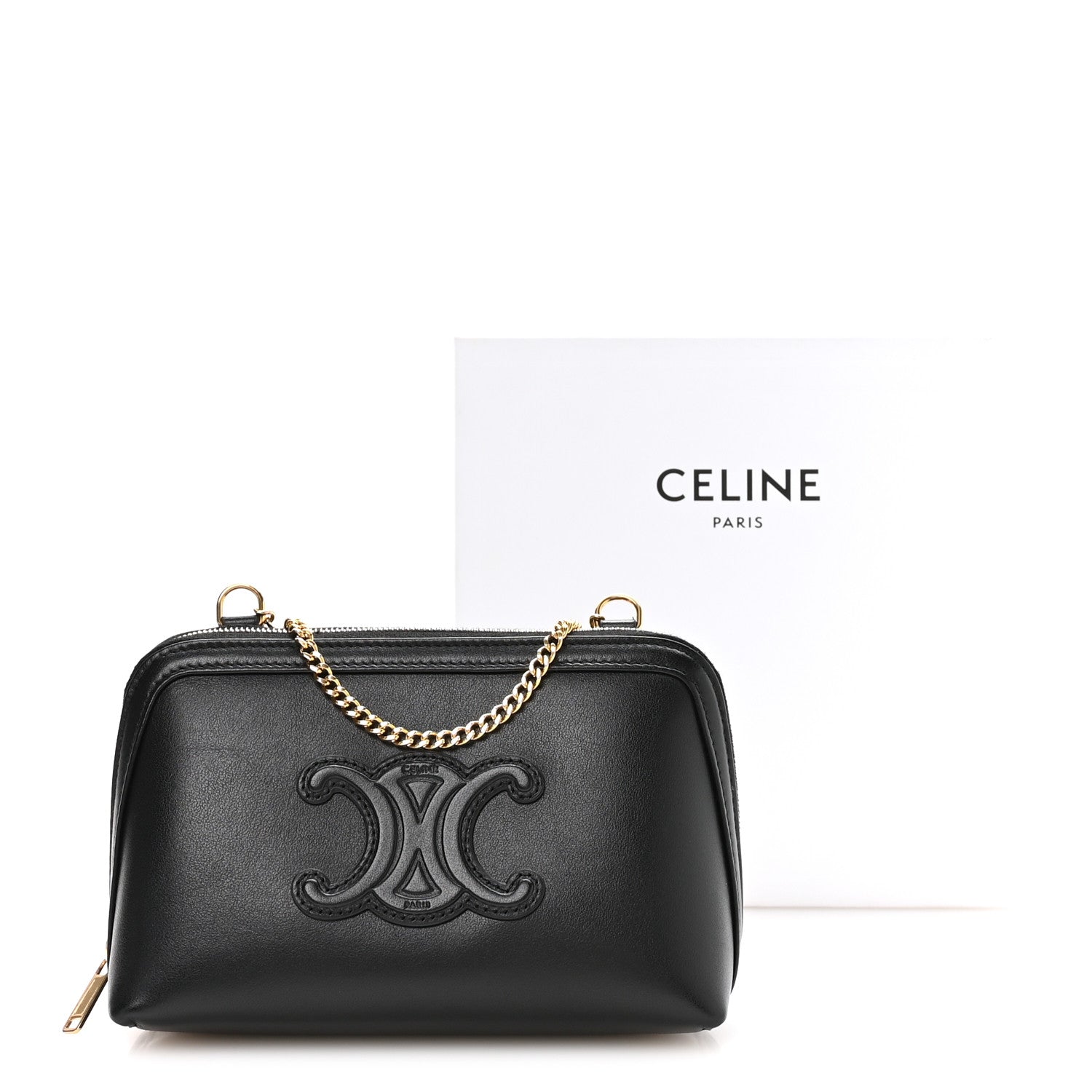 Celine Smooth Calfskin Cuir Triomphe Clutch on Chain Black 11 of 11