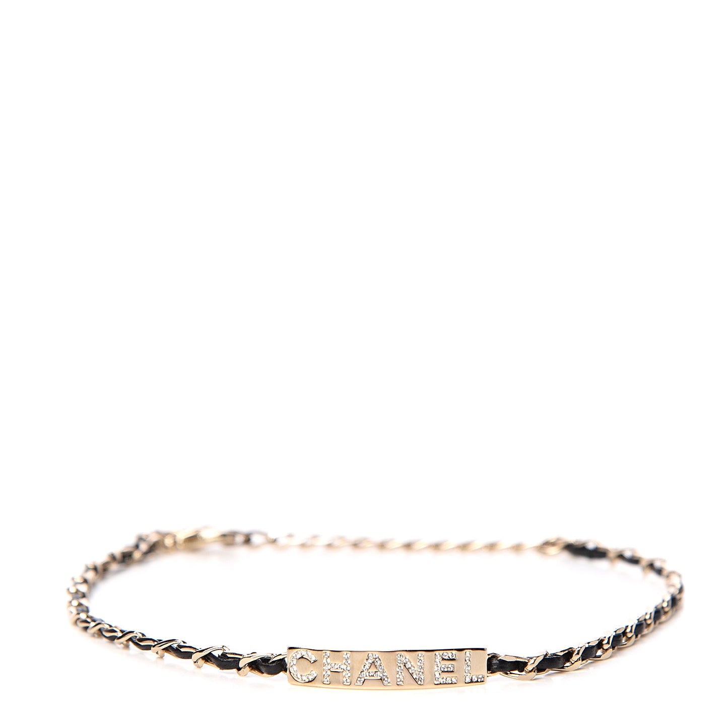 Metal Lambskin Crystal Sergeant Choker Necklace Black Gold