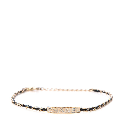 Chanel Metal Lambskin Crystal Sergeant Choker Necklace Black Gold 1 of 4