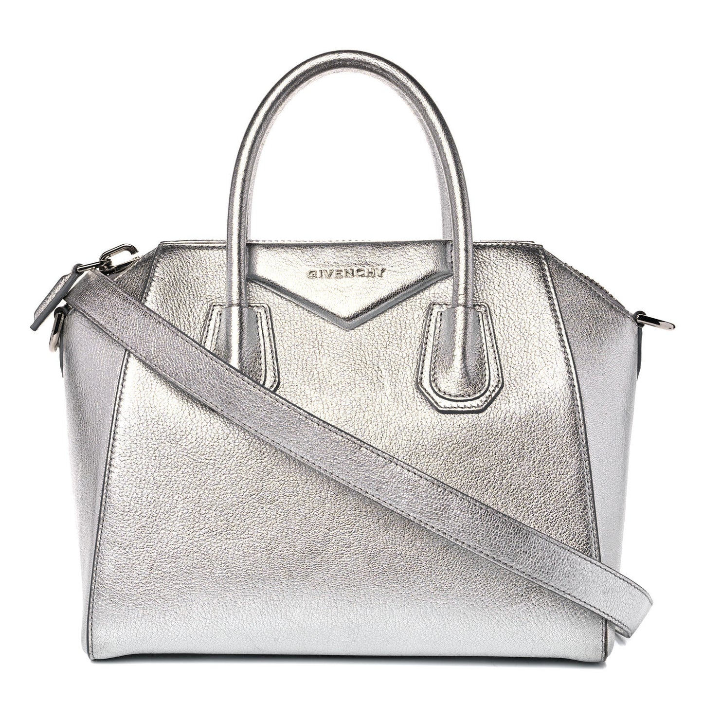 Metallic Sugar Goatskin Small Antigona Silver