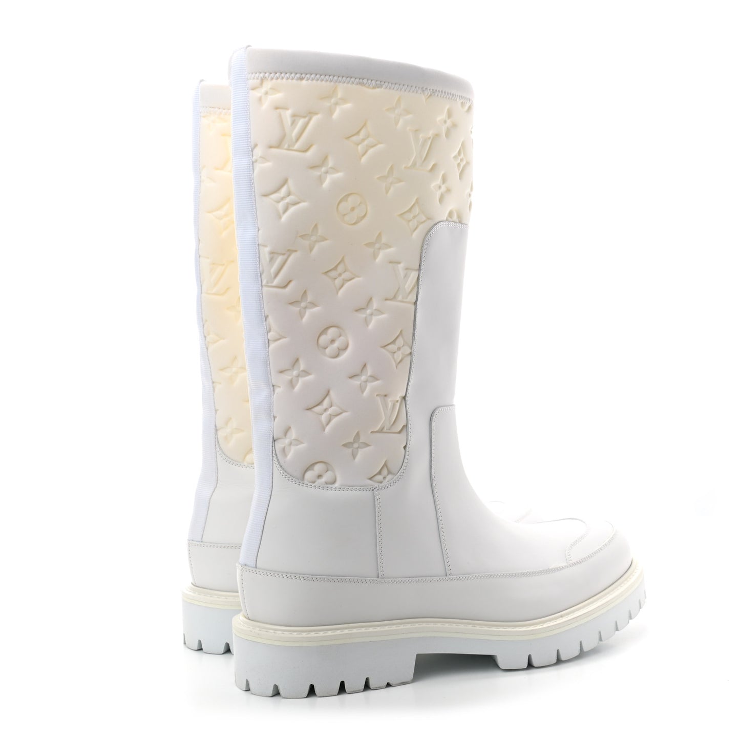 Calfskin Monogram Embossed Neoprene Mens Landscape Ankle Boots 8.5 White