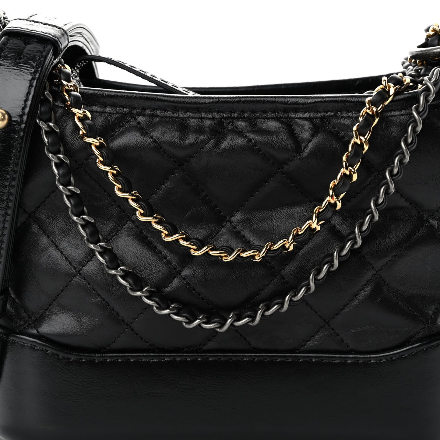 Aged Calfskin Quilted Small Gabrielle Hobo Black
