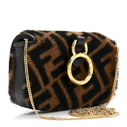 Fendi Sheared Sheepskin Vitello King FF Nano Baguette Charm Tobacco Moro Black 3 of 11