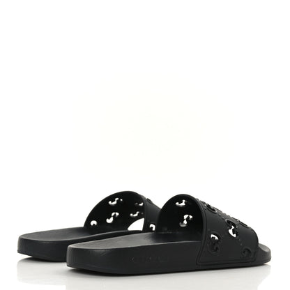Gucci Rubber GG Monogram Perforated Womens Slide Sandals 38 Black 4 of 6