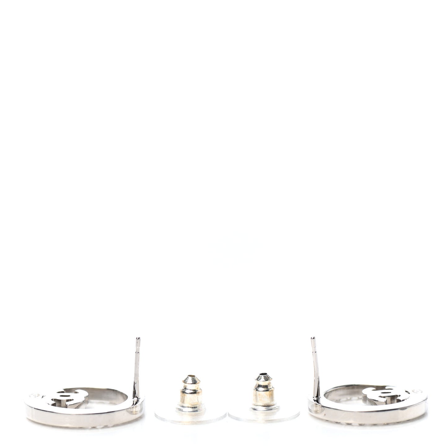 Crystal CC Round Earrings Silver
