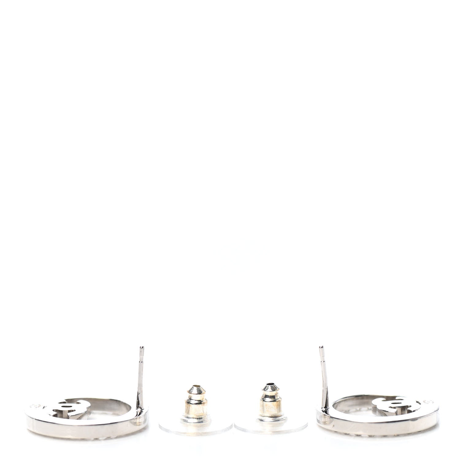 Chanel Crystal CC Round Earrings Silver 3 of 4