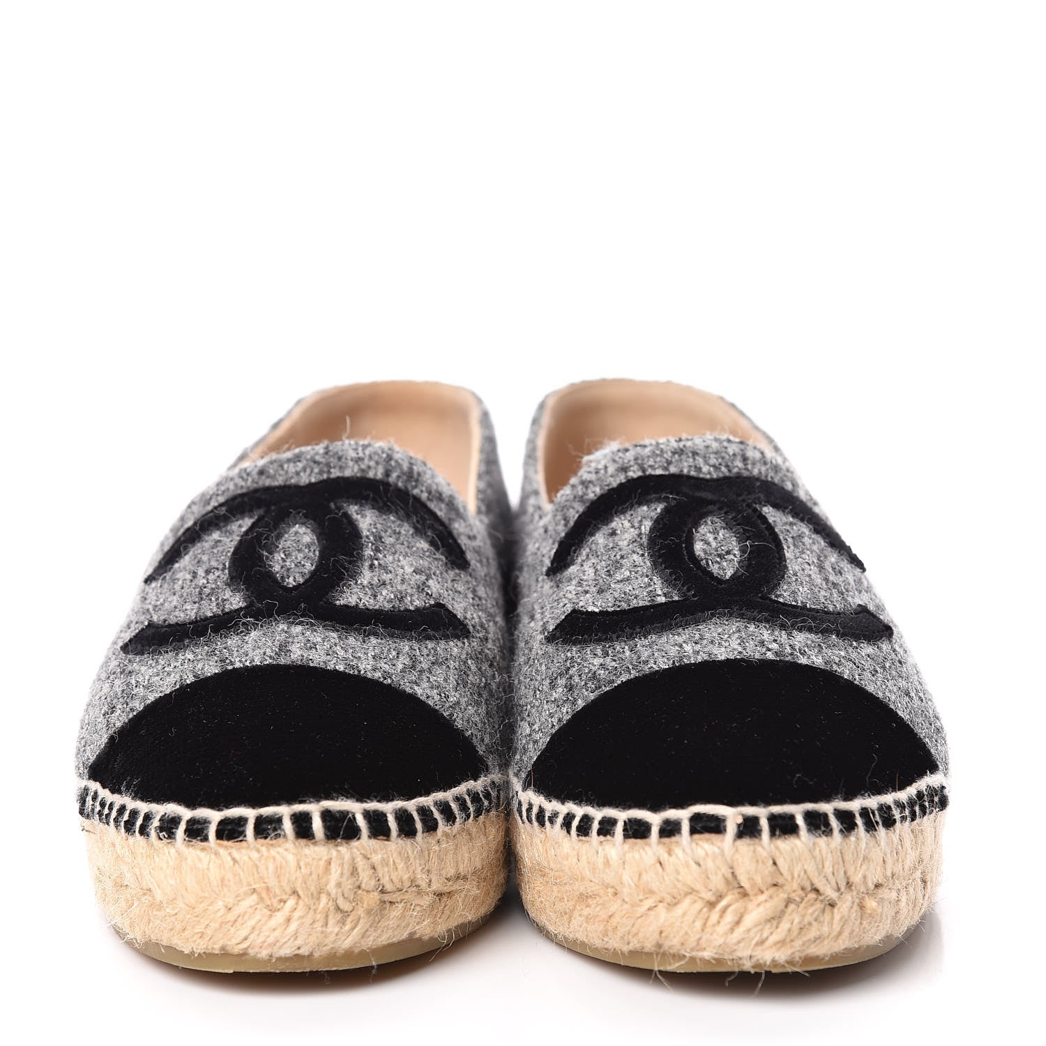 Chanel Tweed Velvet CC Espadrilles 38 Grey Black 2 of 9