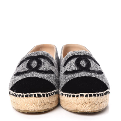 Chanel Tweed Velvet CC Espadrilles 38 Grey Black 2 of 9