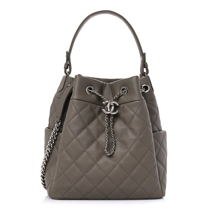 Chanel Caviar Flat Quilted CC Chain Bucket Drawstring Bag Khaki 1 of 10