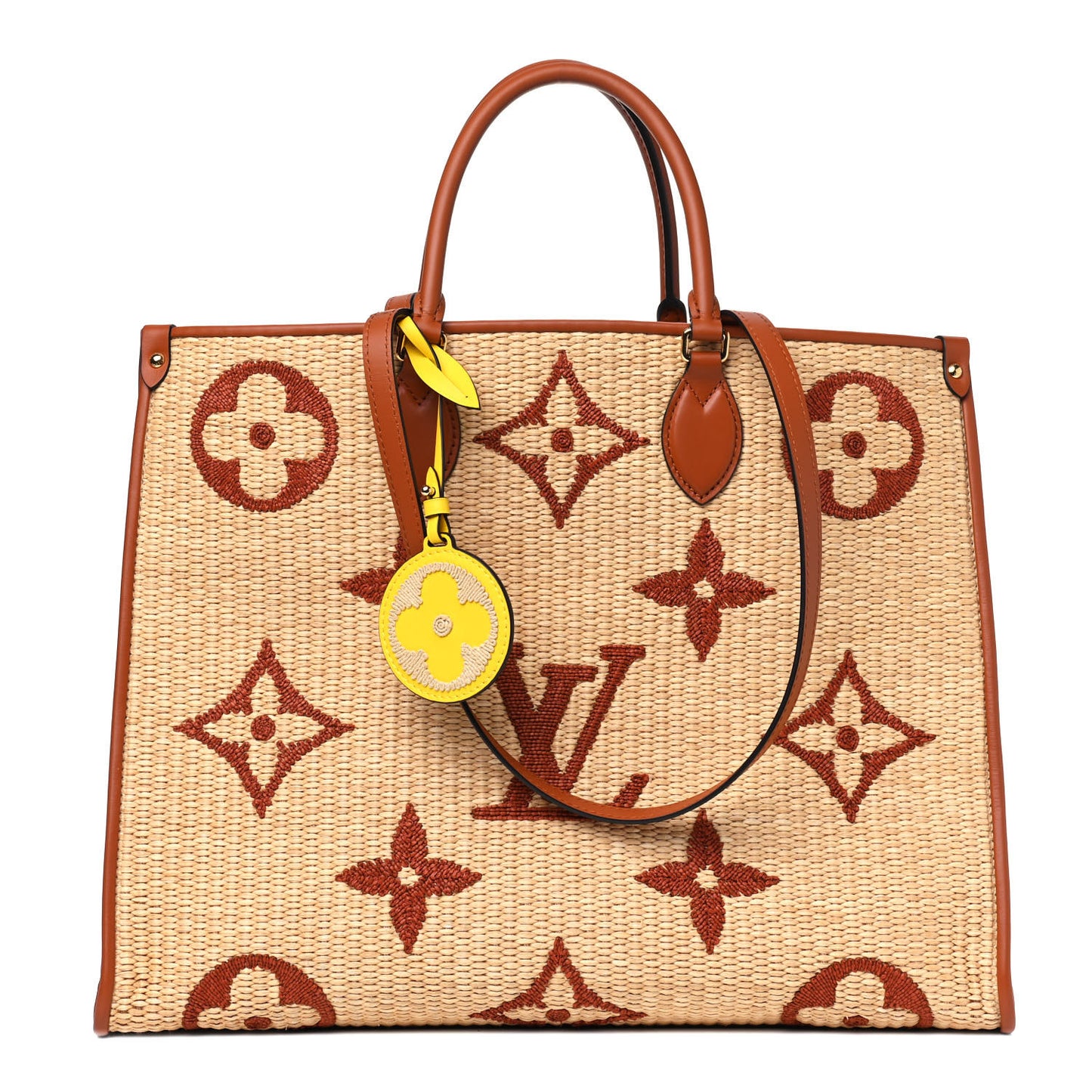 Raffia Calfskin Monogram Giant Onthego MM Tan