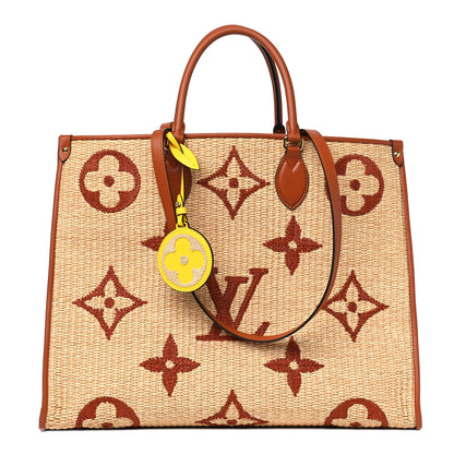 Louis Vuitton Raffia Calfskin Monogram Giant Onthego MM Tan 1 of 5
