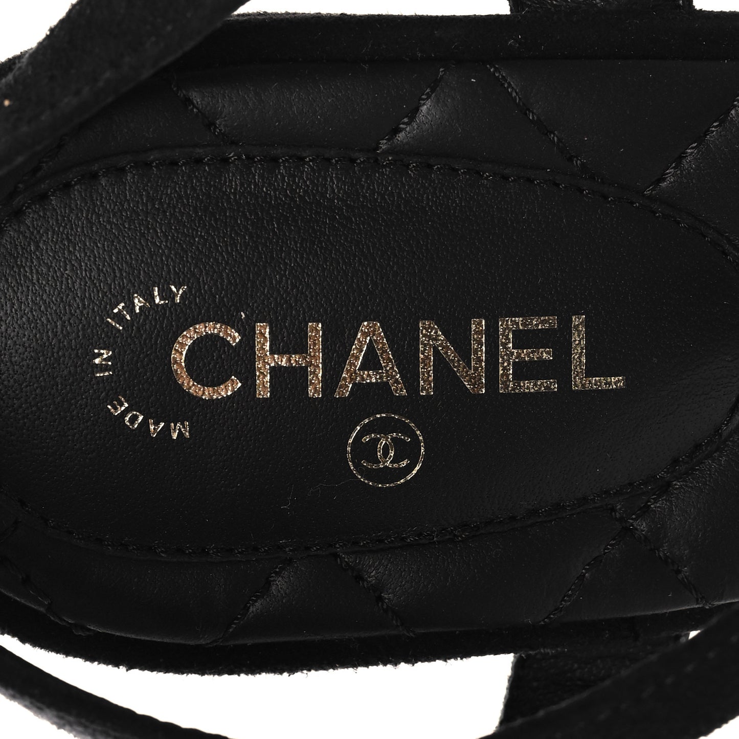 Suede Pearl Crystal CC Thong Sandals 40 Black
