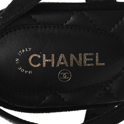Chanel Suede Pearl Crystal CC Thong Sandals 40 Black 9 of 9