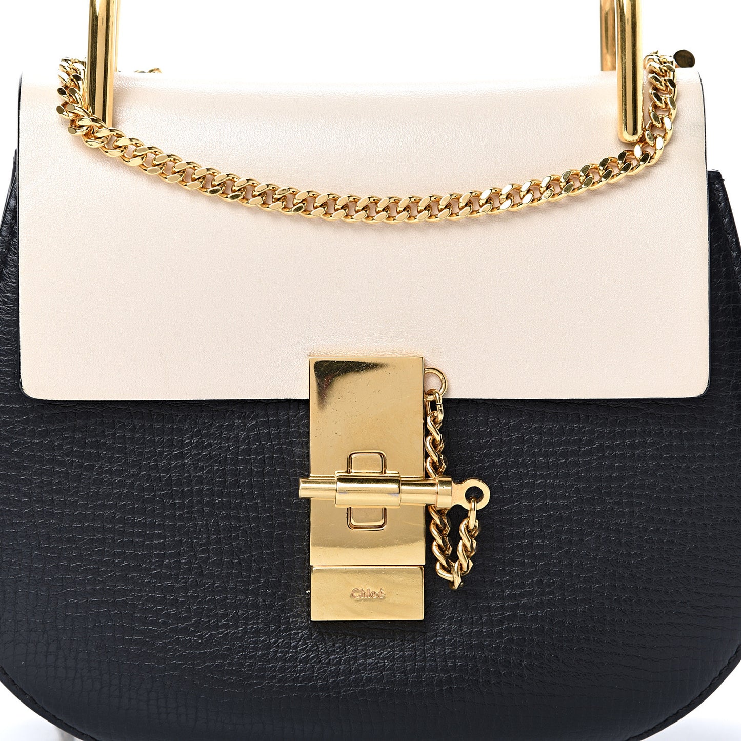 Grained Calfskin Lambskin Mini Bi-Color Drew Shoulder Bag Black Powder Beige