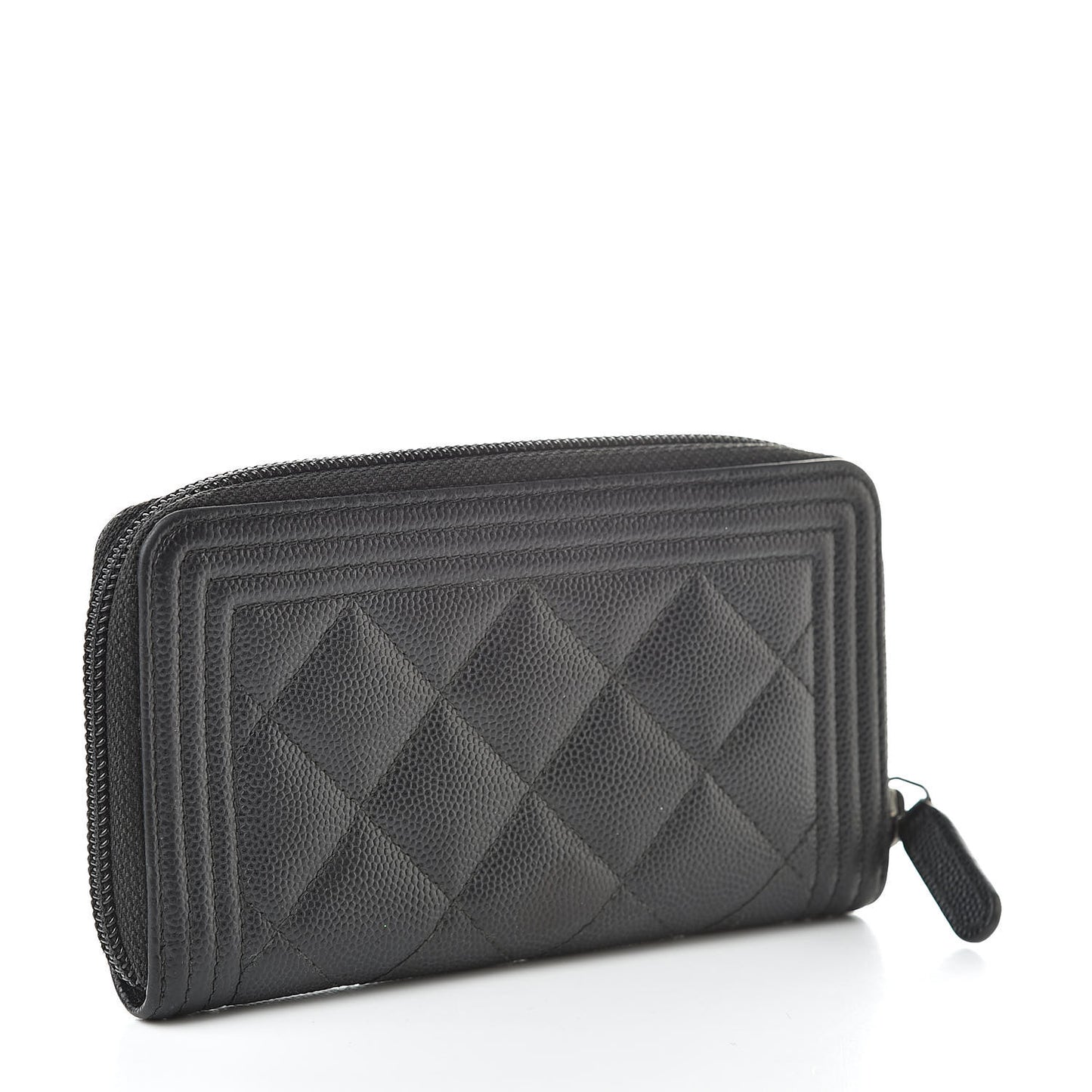 Caviar Quilted Small Boy Zip Around Wallet Black