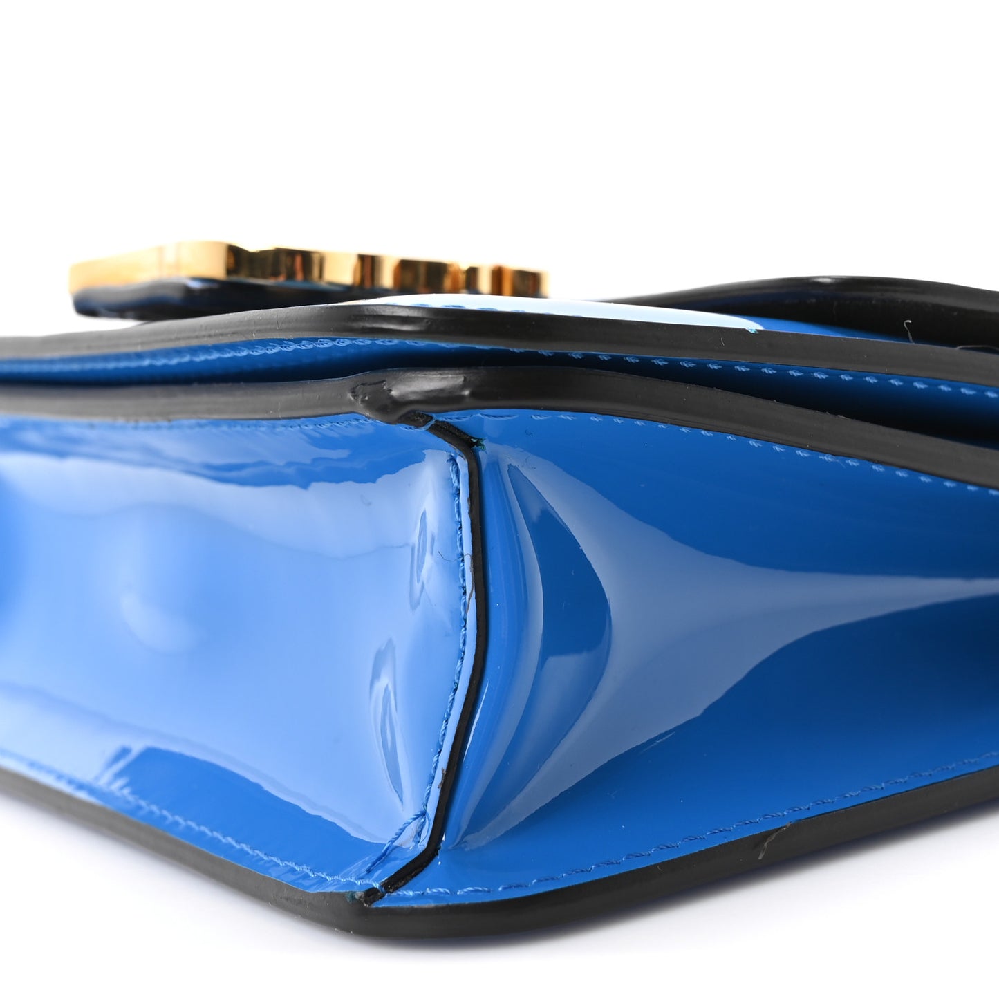 Vitello Vernice Mou Karligraphy Crossbody Bag Bluette