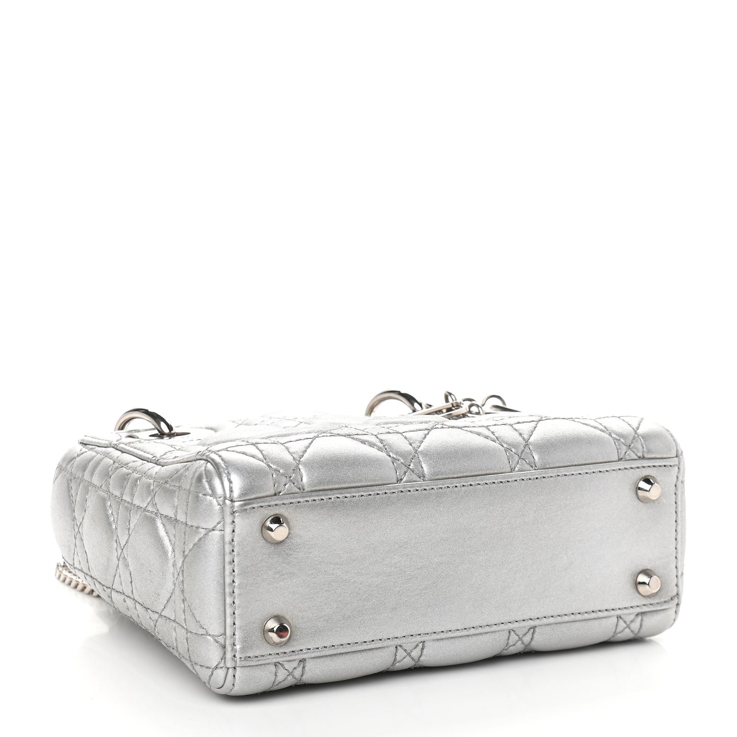 Metallic Lambskin Cannage Mini Lady Dior Grey