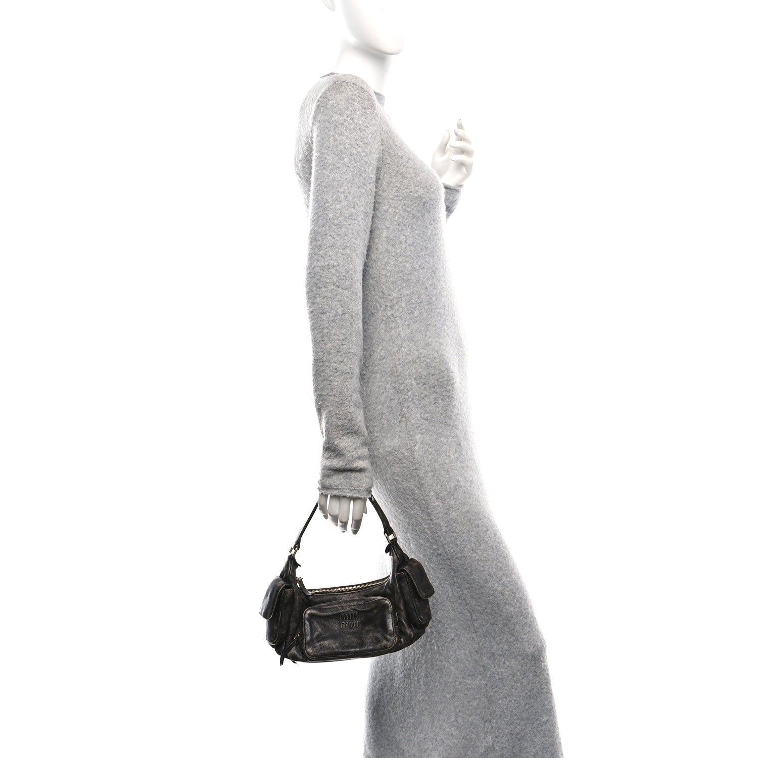 Miu Miu Distressed Nappa Pocket Bag  Sand Coffee 2 of 9