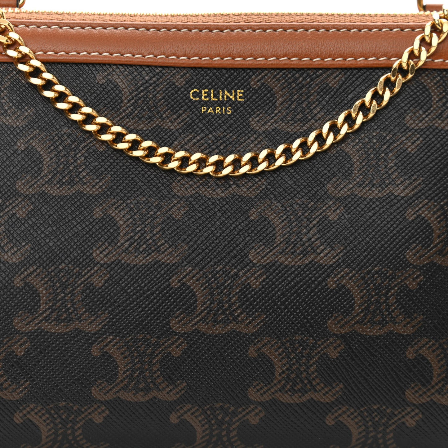 Triomphe Canvas Calfskin Mini Clutch on Chain Tan
