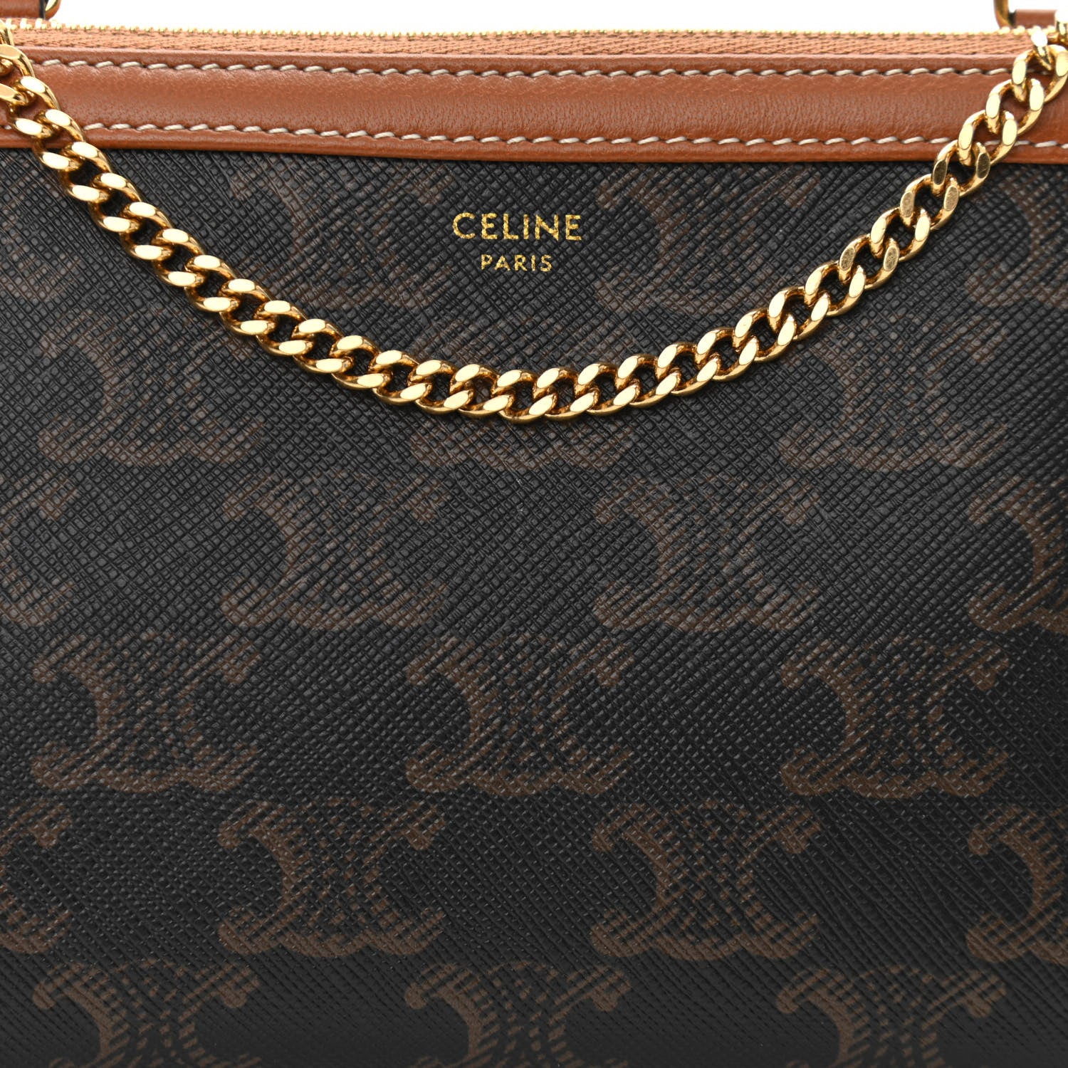 Celine Triomphe Canvas Calfskin Mini Clutch on Chain Tan 9 of 11