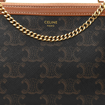 Celine Triomphe Canvas Calfskin Mini Clutch on Chain Tan 9 of 11