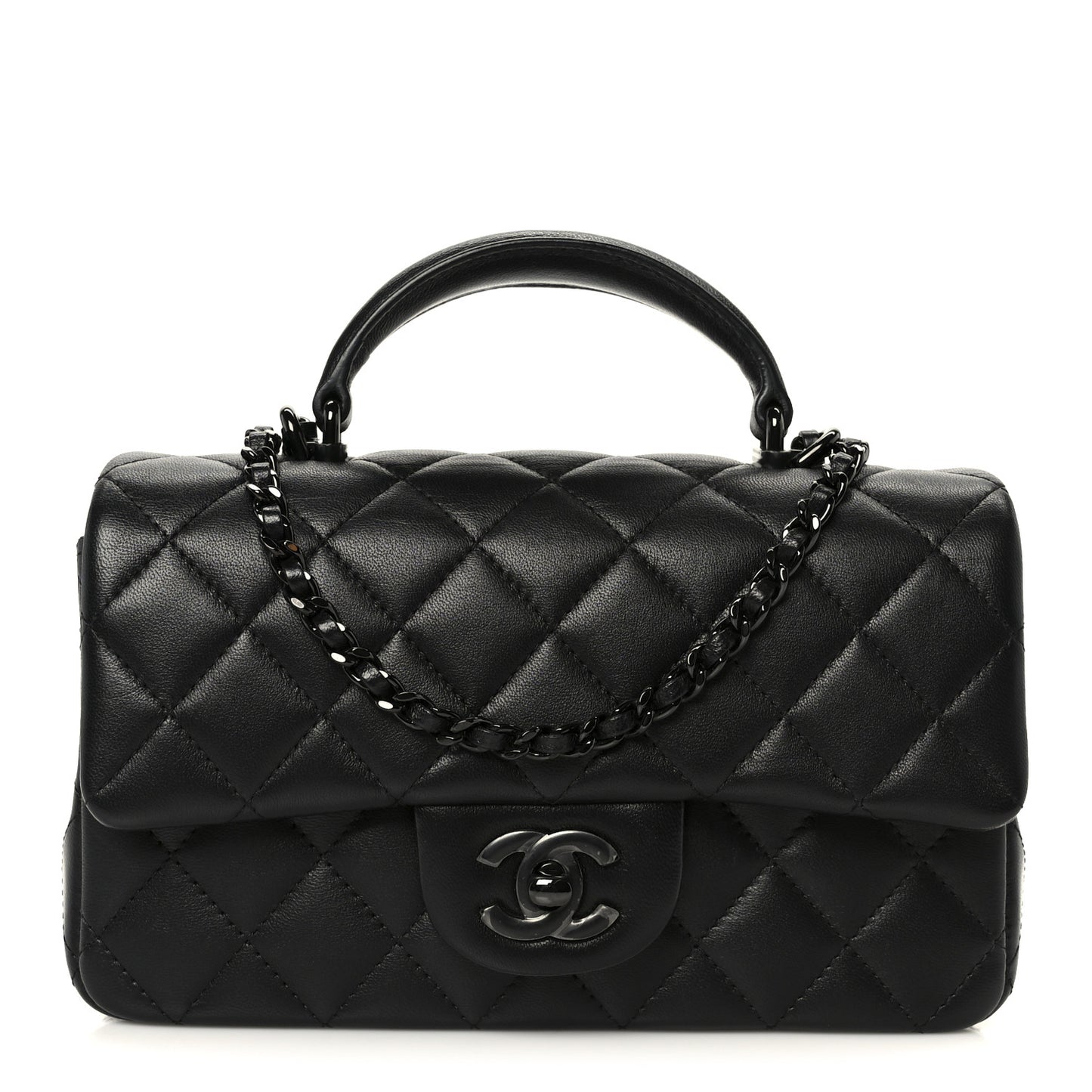 Lambskin Quilted Mini Top Handle Rectangular Flap So Black So Black