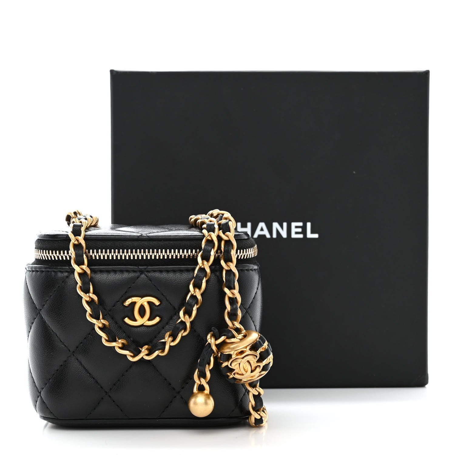 Chanel Lambskin Quilted Mini Pearl Crush Vanity Case With Chain Black 11 of 11