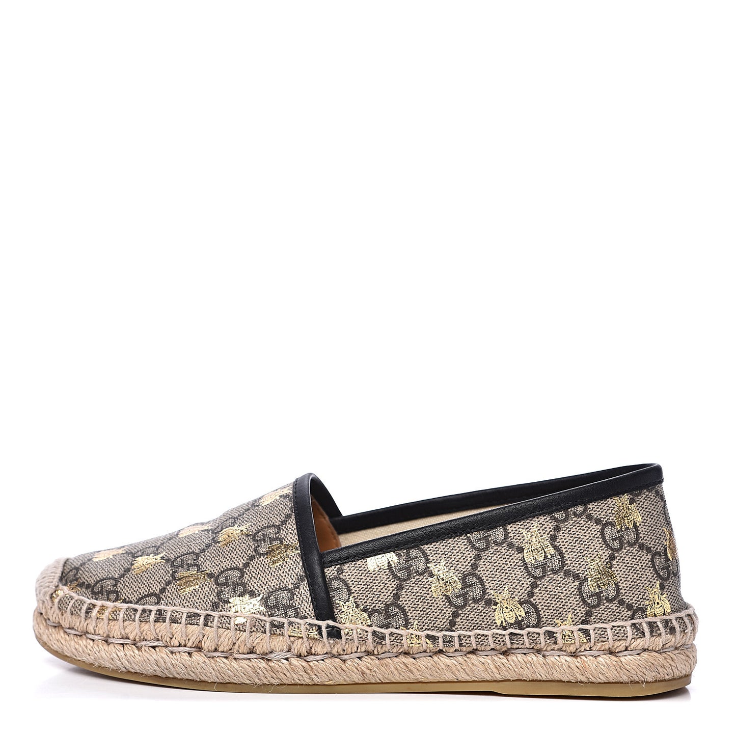 GG Supreme Monogram Bees Espadrille Flats 36.5 Beige Ebony Oro Black