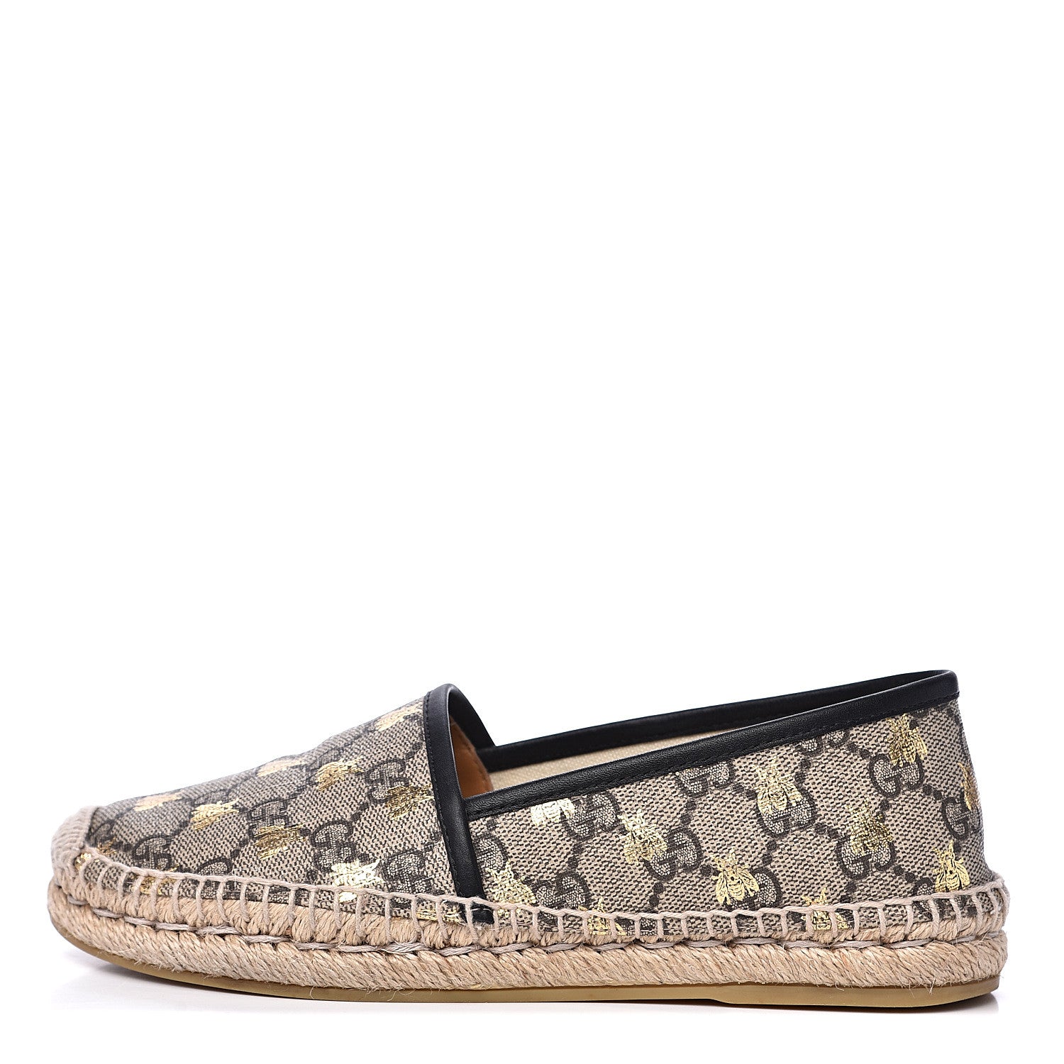 Gucci GG Supreme Monogram Bees Espadrille Flats 36.5 Beige Ebony Oro Black 1 of 11