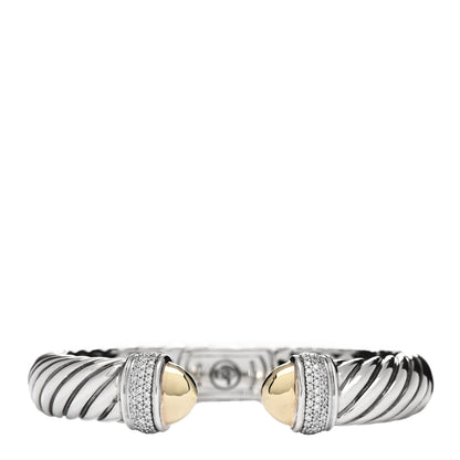 David Yurman Sterling Silver 18K Yellow Gold Diamond 10mm Waverly Bracelet 1 of 3