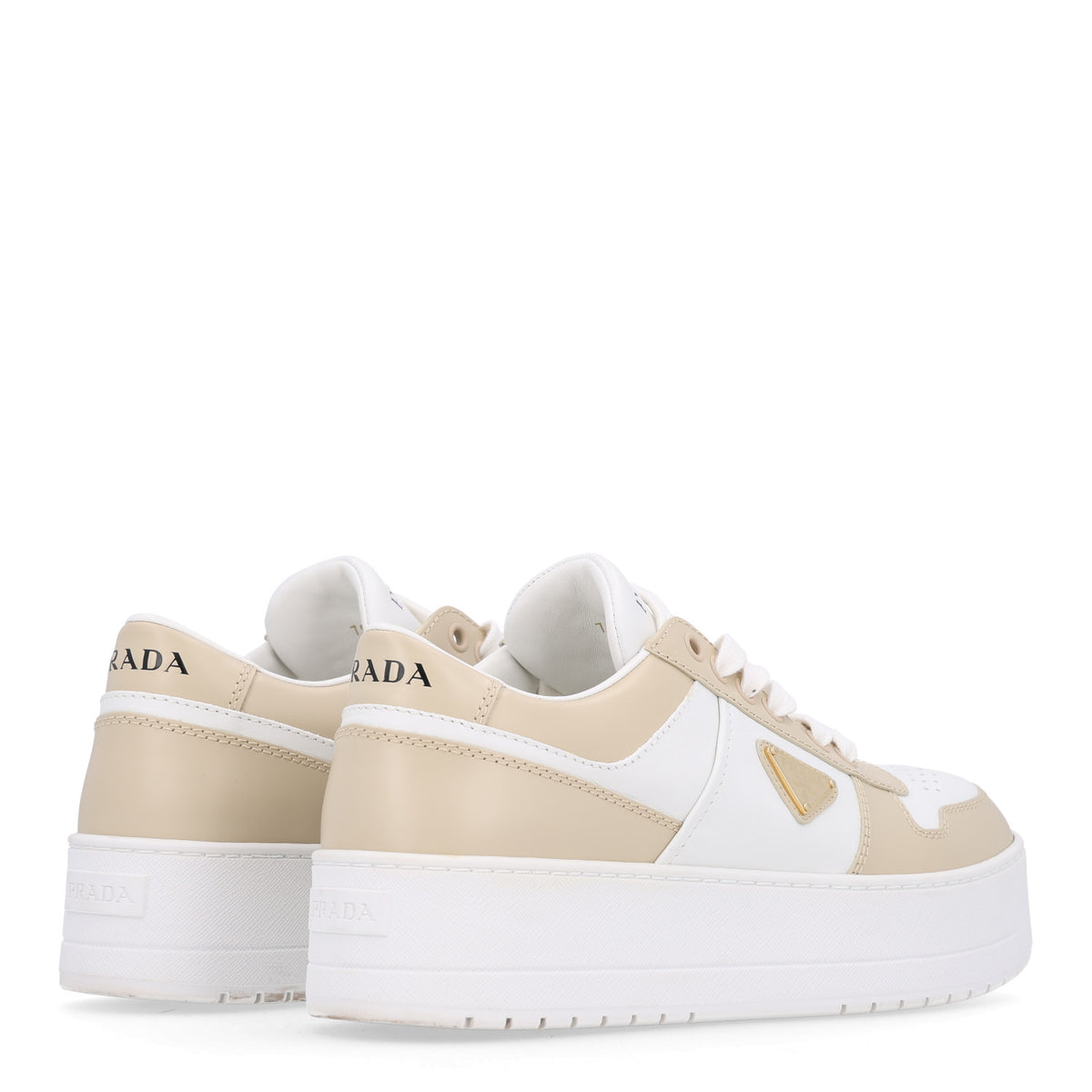 Prada Vitello Rois Triangle Womens Downtown Platform Low Top Sneakers 41 Beige White 5 of 10