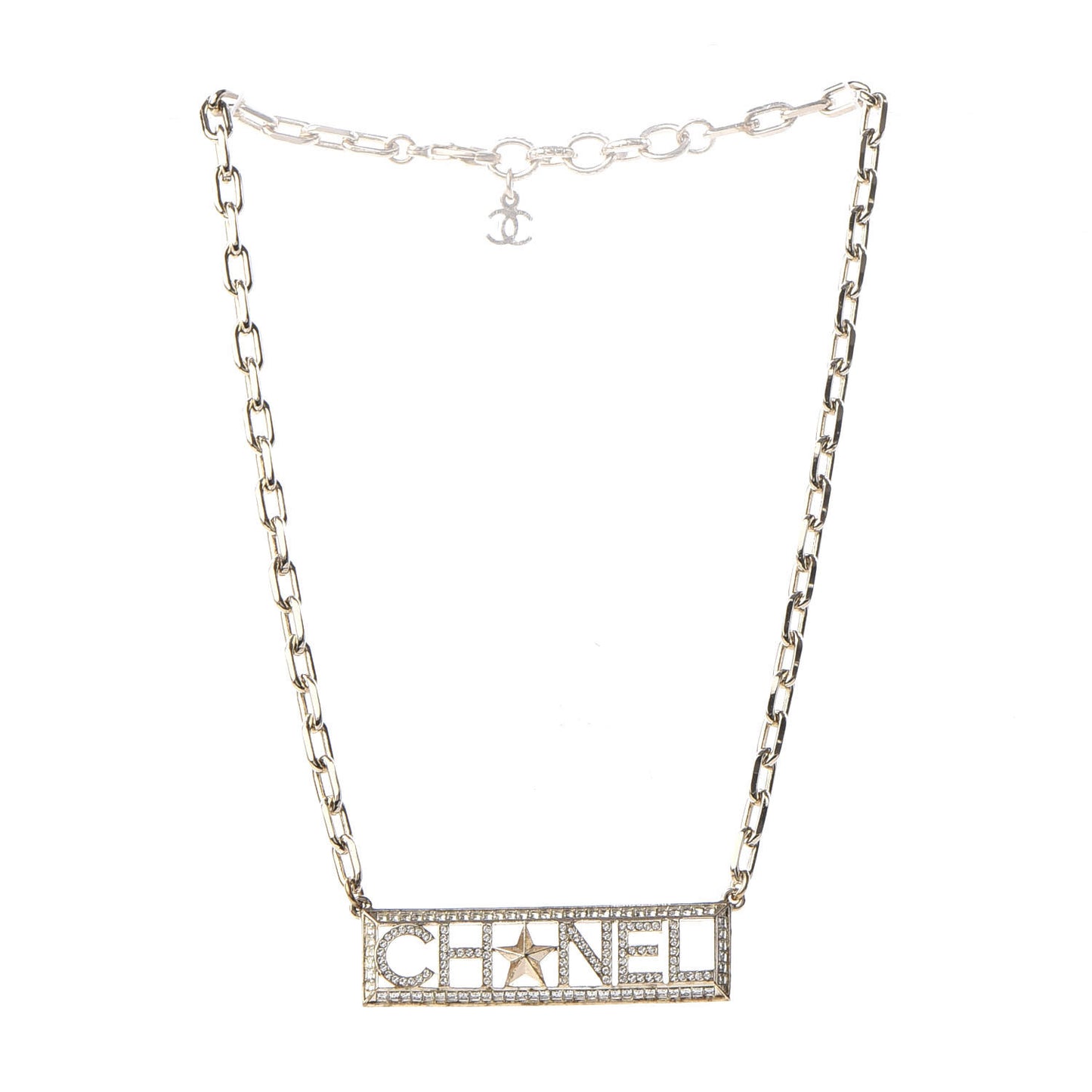 Crystal Chain Short Logo Necklace Gold