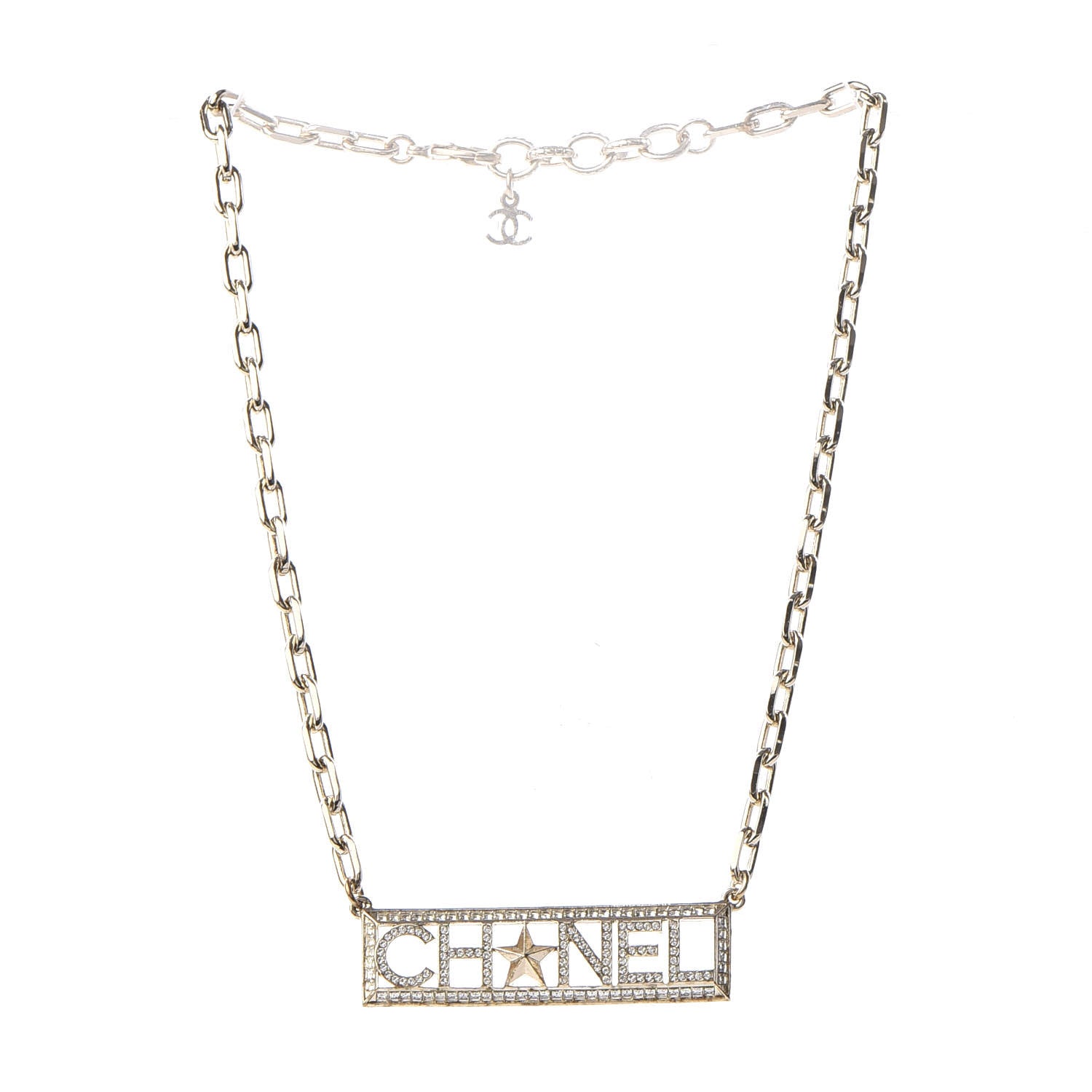 Chanel Crystal Chain Short Logo Necklace Gold 3 of 5