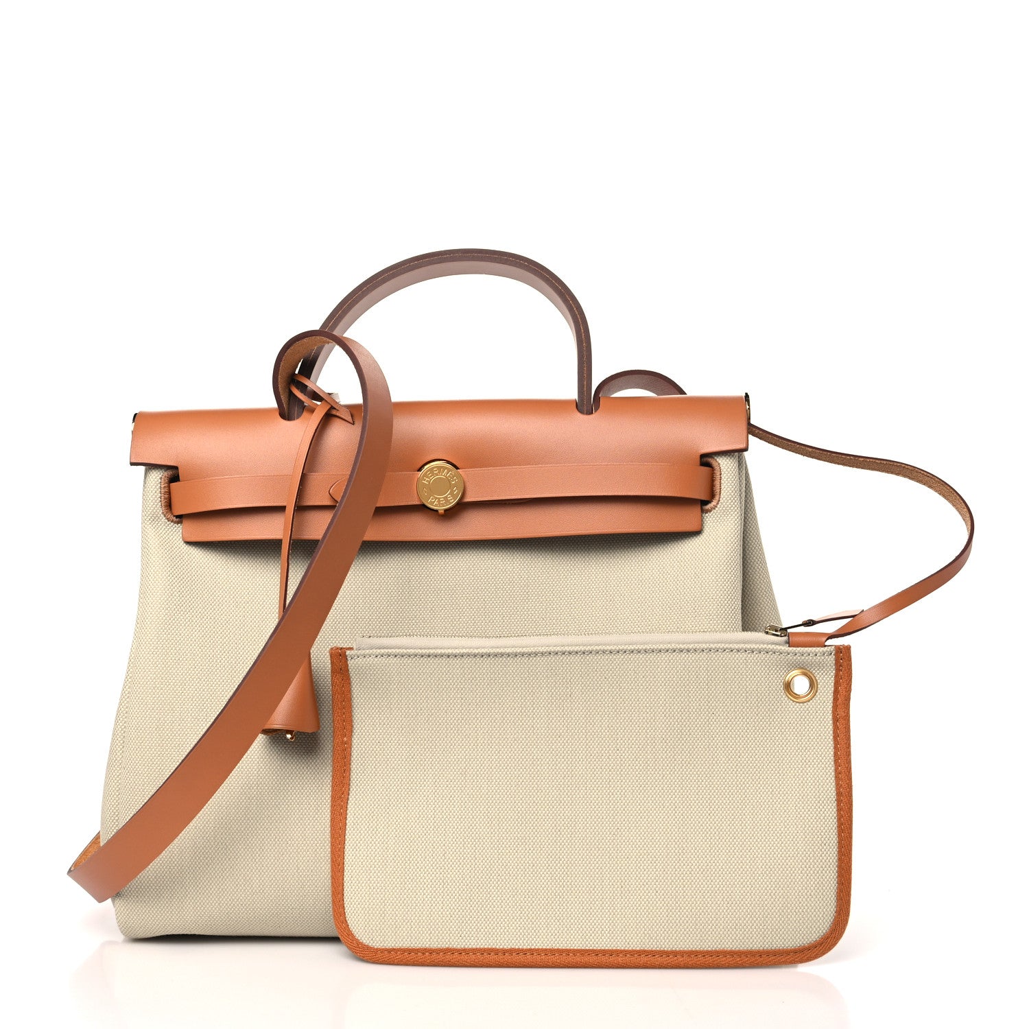 Hermes Military Toile Vache Hunter Herbag Zip Retourne 31 PM Beton Naturel 3 of 12
