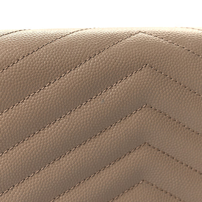Saint Laurent Grain De Poudre Matelasse Chevron Monogram Flap Wallet Dark Beige 11 of 12