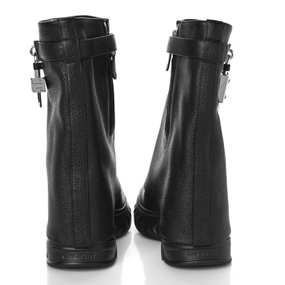Givenchy Grained Calfskin Shark Lock Biker Ankle Boots 36 Black 5 of 9