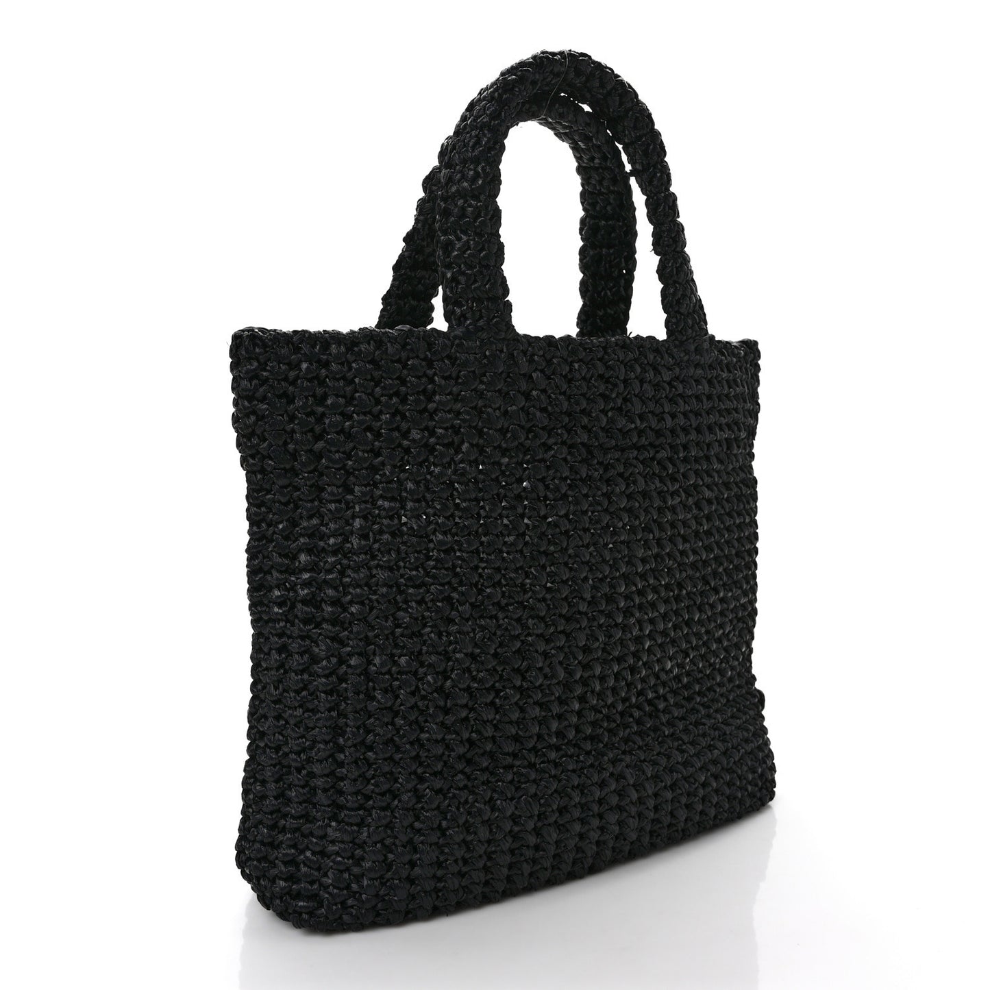 Yarn Raffia Effect Crochet Small Logo Tote Black