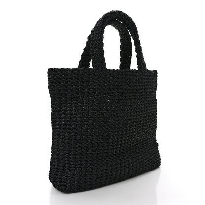 Prada Yarn Raffia Effect Crochet Small Logo Tote Black 3 of 9