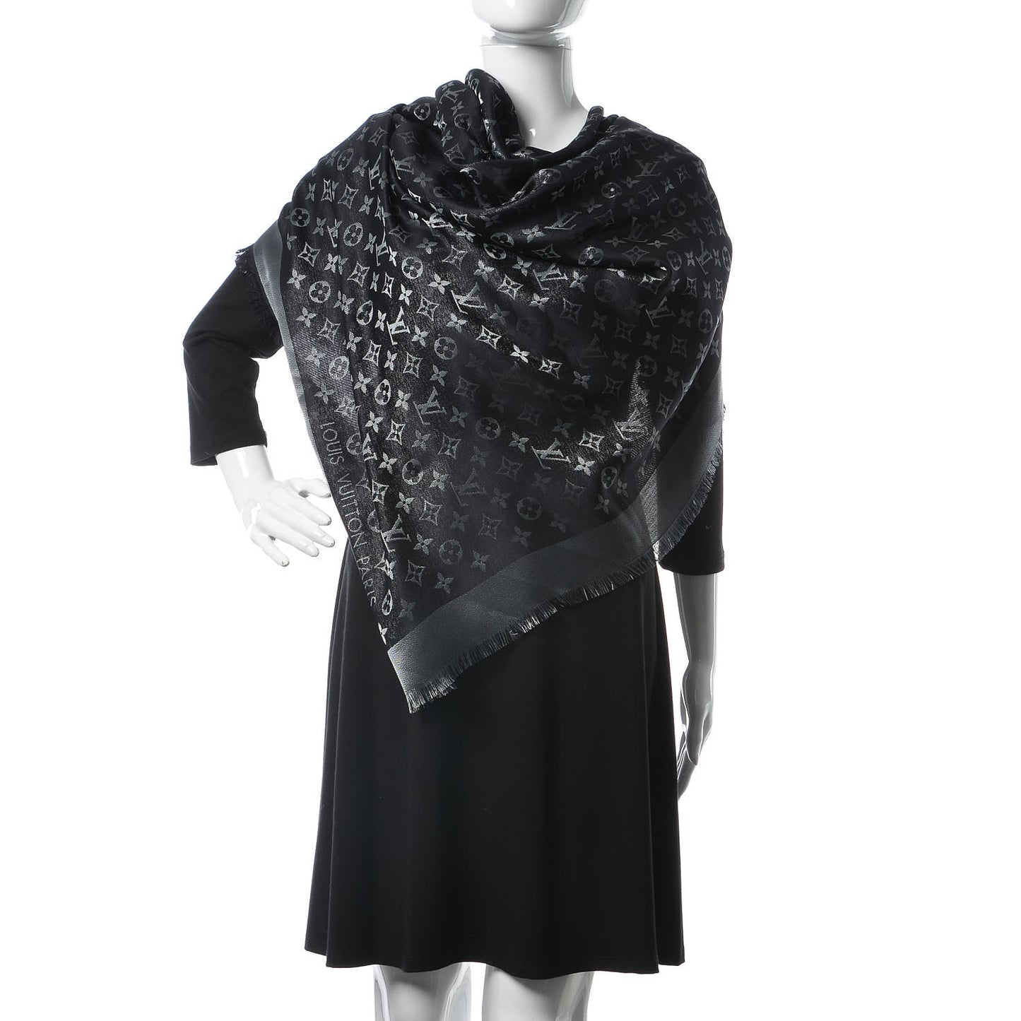 Silk Lurex Wool Monogram Shine Shawl Black