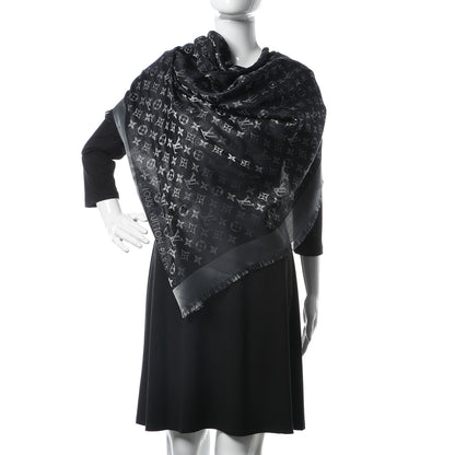 Louis Vuitton Silk Lurex Wool Monogram Shine Shawl Black 2 of 4