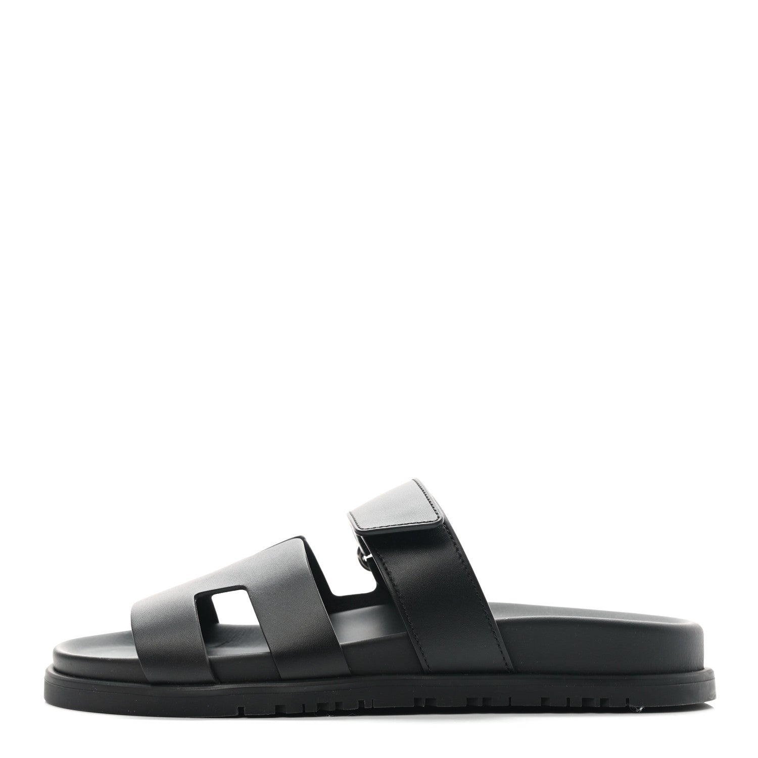 Hermes Calfskin Womens Chypre Sandals 36.5 Black 1 of 10