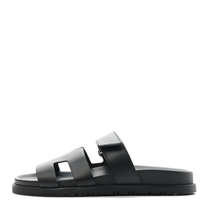 Hermes Calfskin Womens Chypre Sandals 36.5 Black 1 of 10