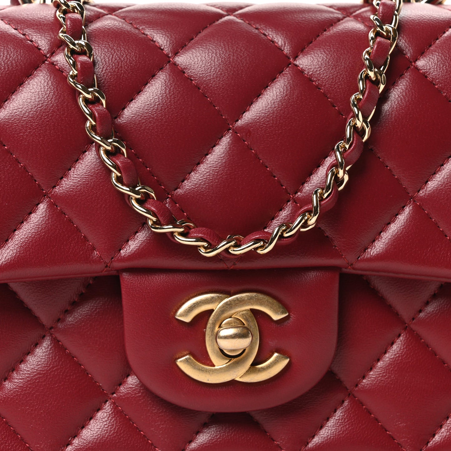 Lambskin Quilted Mini Top Handle Rectangular Flap Burgundy