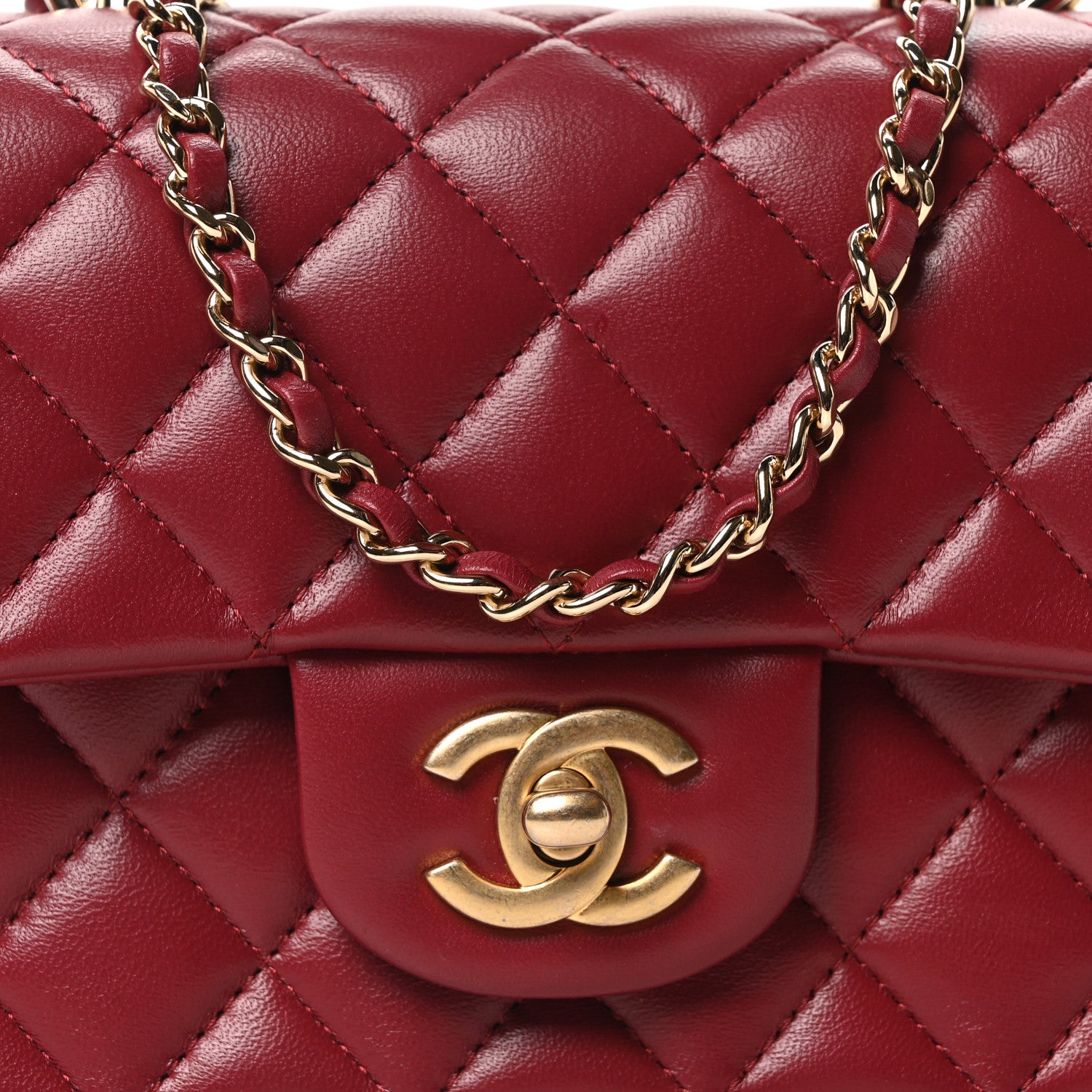 Chanel Lambskin Quilted Mini Top Handle Rectangular Flap Burgundy 8 of 10