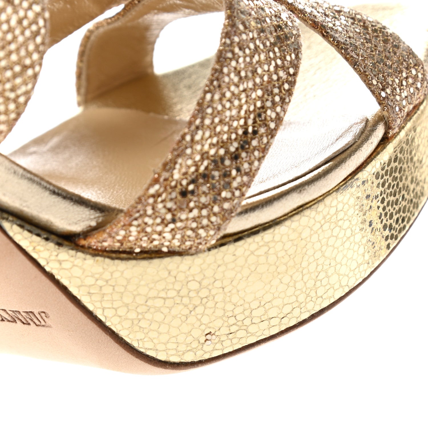 Jimmy Choo Glitter Vamp Platform Sandals 37 Gold 15 of 16