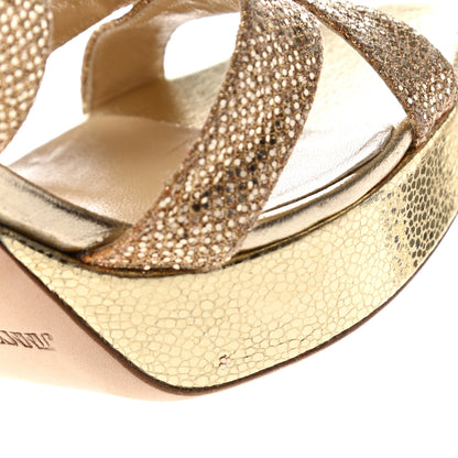 Jimmy Choo Glitter Vamp Platform Sandals 37 Gold 15 of 16