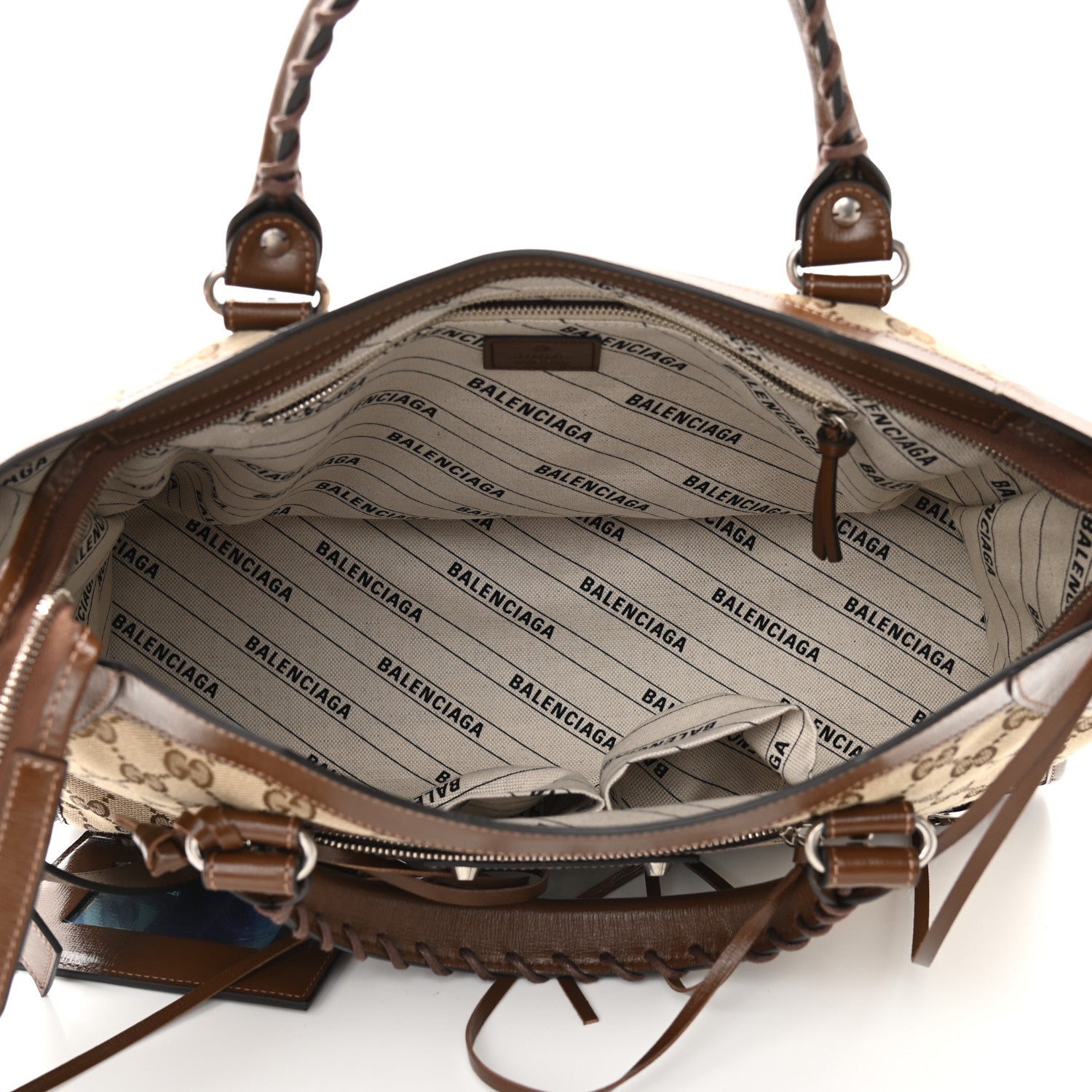 Balenciaga X GUCCI GG Monogram Azalea Calfskin Neo Classic Silver Hardware Medium City Beige Ebony Brown Sugar 5 of 10