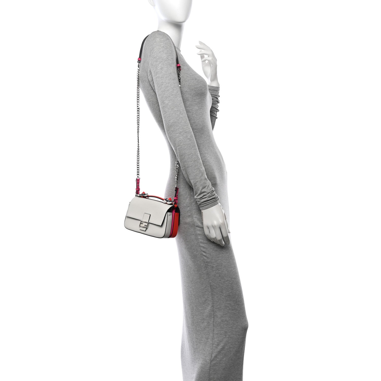 Fendi Vitello Dolce Nappa Flowerland Tri-Color Micro Double Baguette Fuxia White Ice Papavero 2 of 10